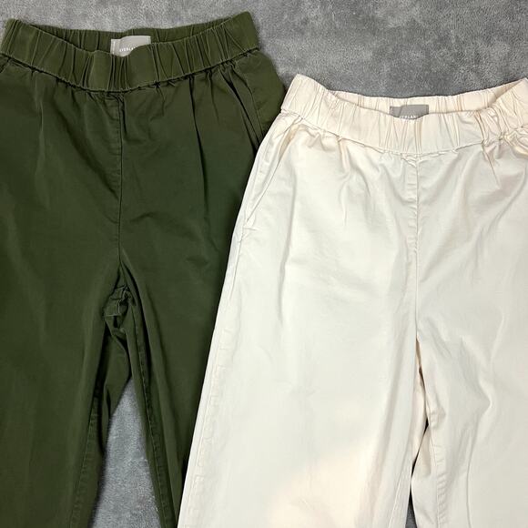 Lot of 2 Everlane Cotton Wide Leg Pants Green White Career Stretch - Picture 2 of 16